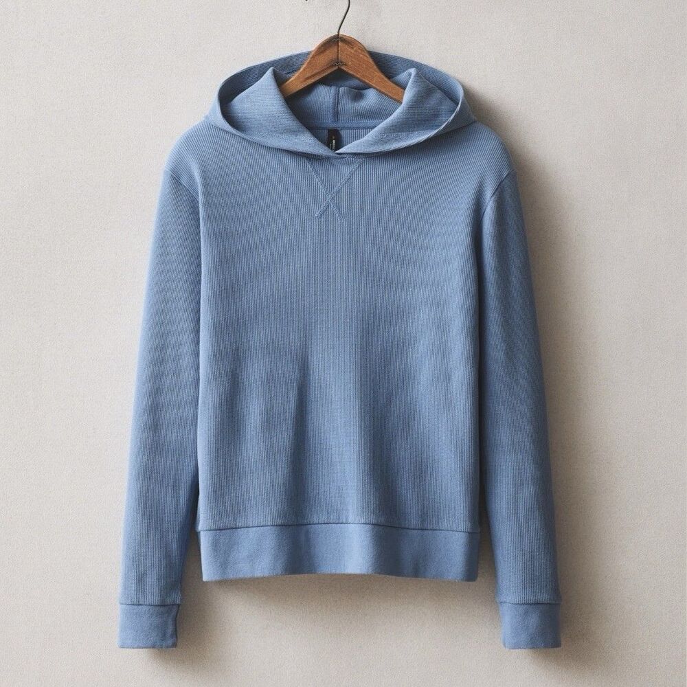 American Giant Thermal Hoodie Womens S Blue Lightweight Pullover Sweatshirt NEW
